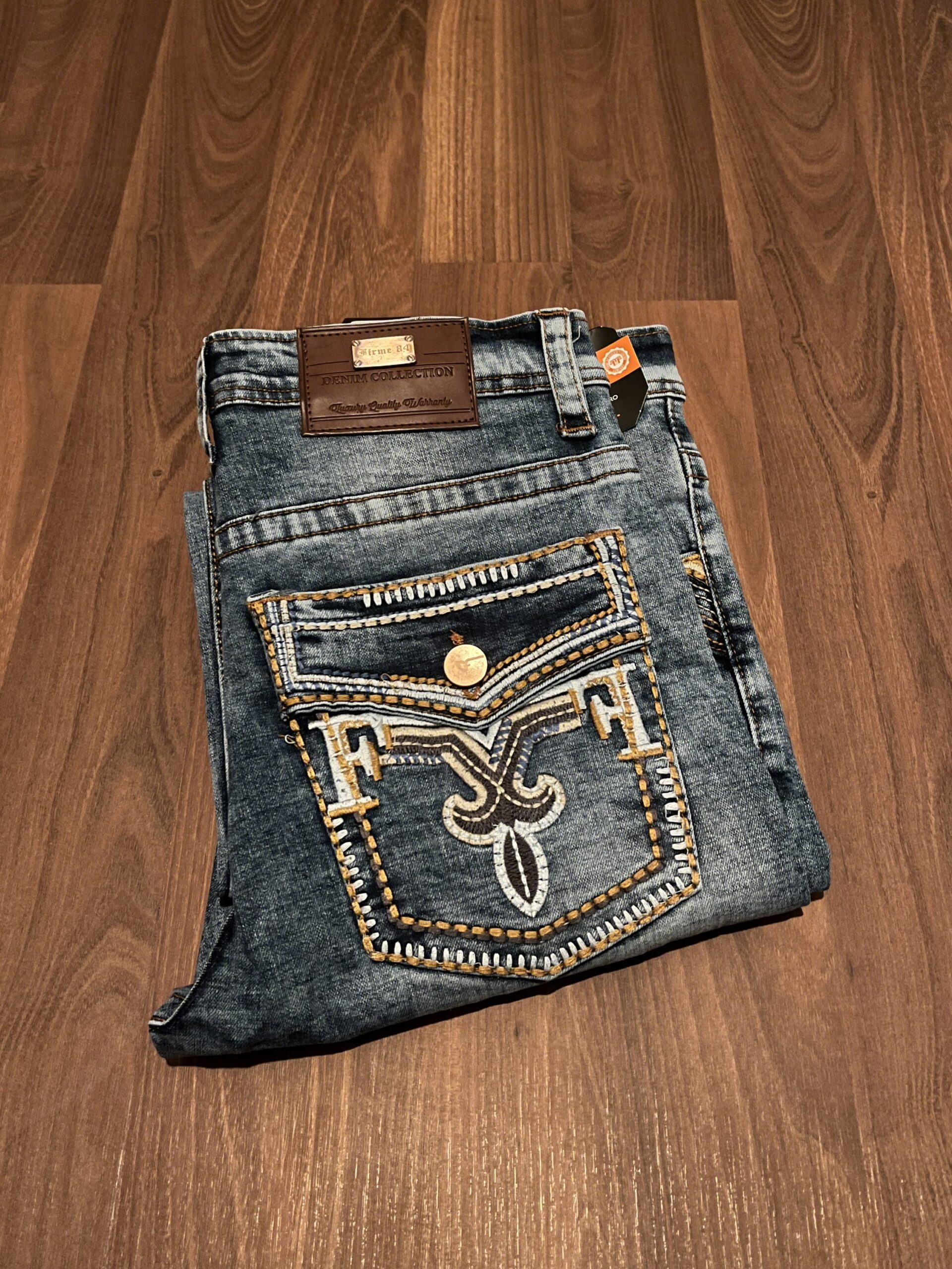 Pantalon Vaquero Bordado Naranja FF El Retoñito Tienda Vaquera